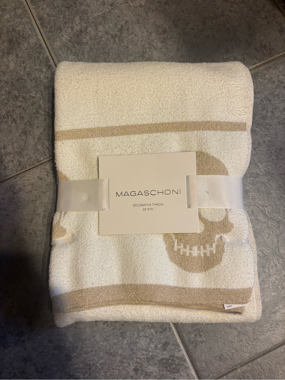 Magaschoni Cream and Tan Skull Decorative Throw